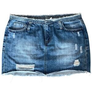 BDG Denim Skirt Distressed Ripped Mini Jean Skirt Womens Sz 6 Medium Wash Y2K